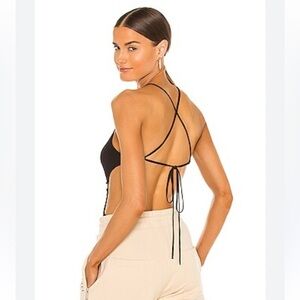H:ours Lauren Black Strappy Bodysuit Sz S